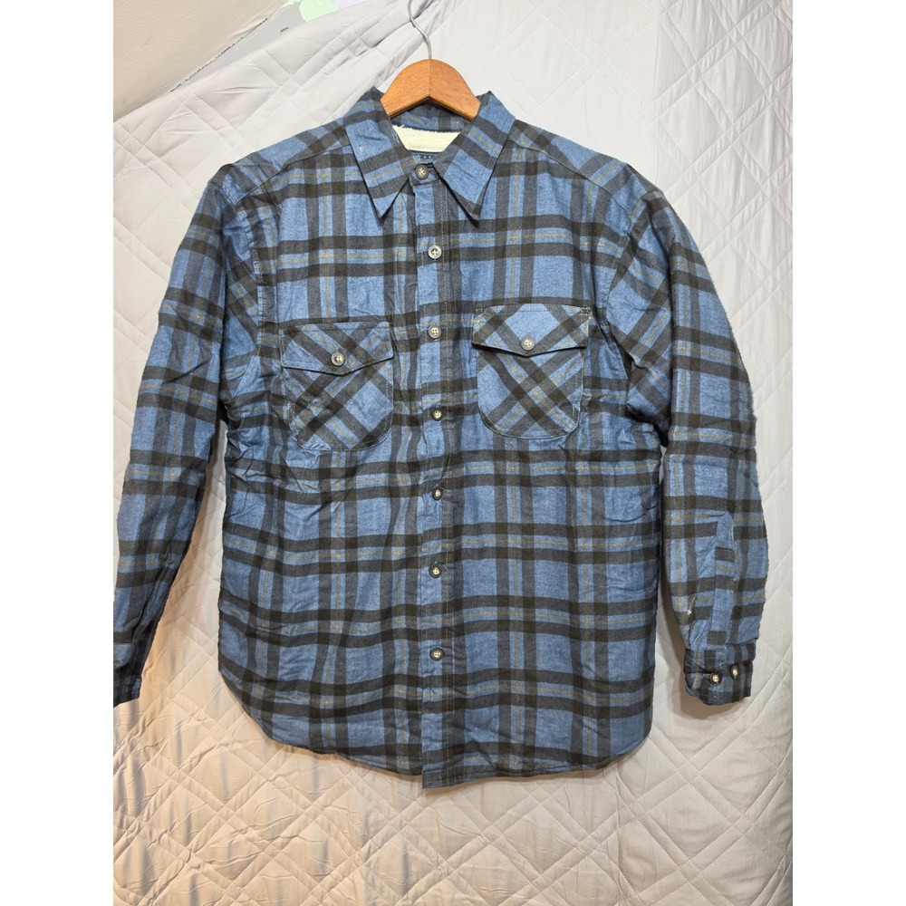 Basic Editions Mens Blue Plaid Sherpa Lined Flannel Shirt Jacket Size Medium